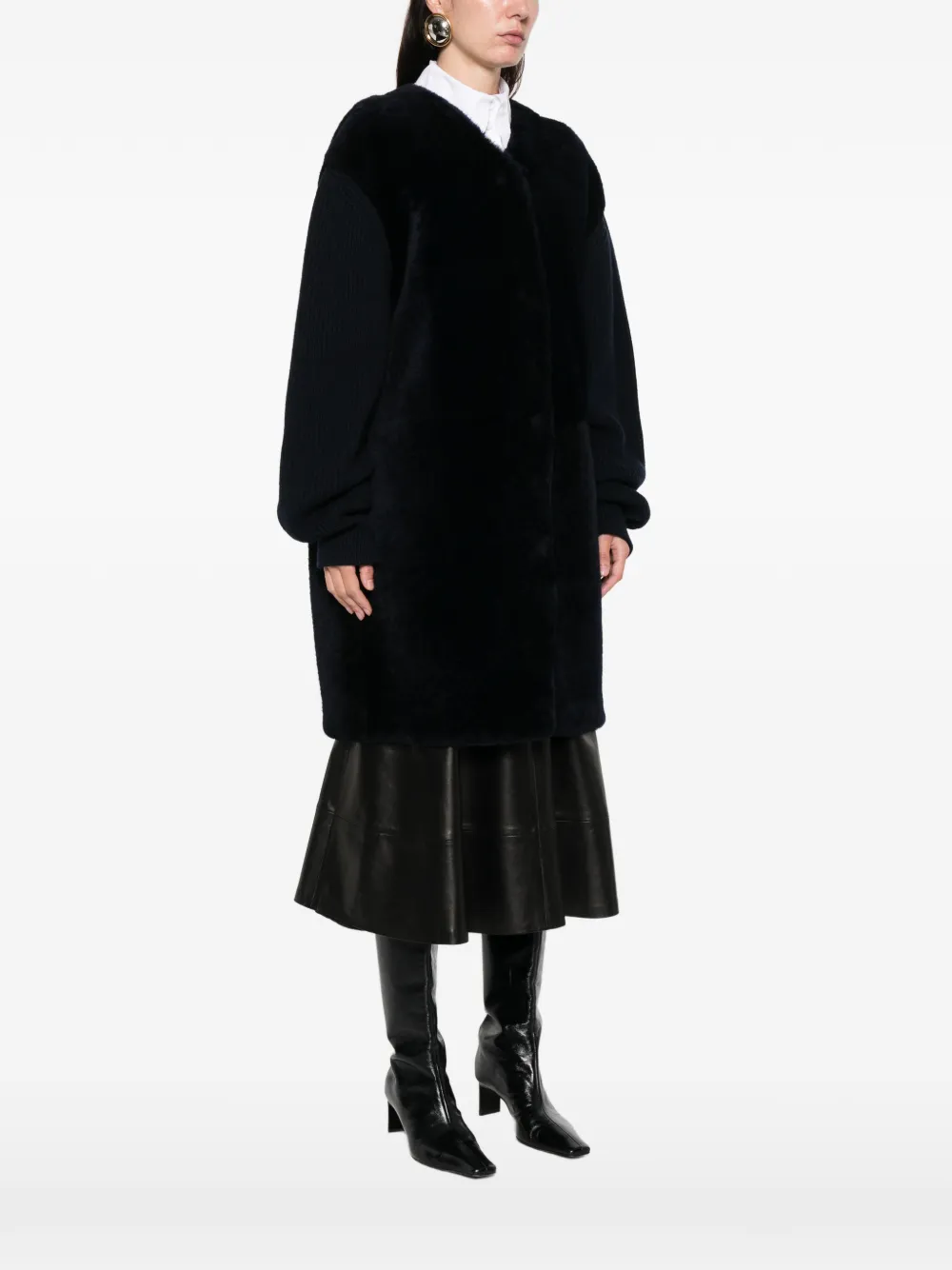 Jil Sander Ribbed Lamb Fur Coat In Black