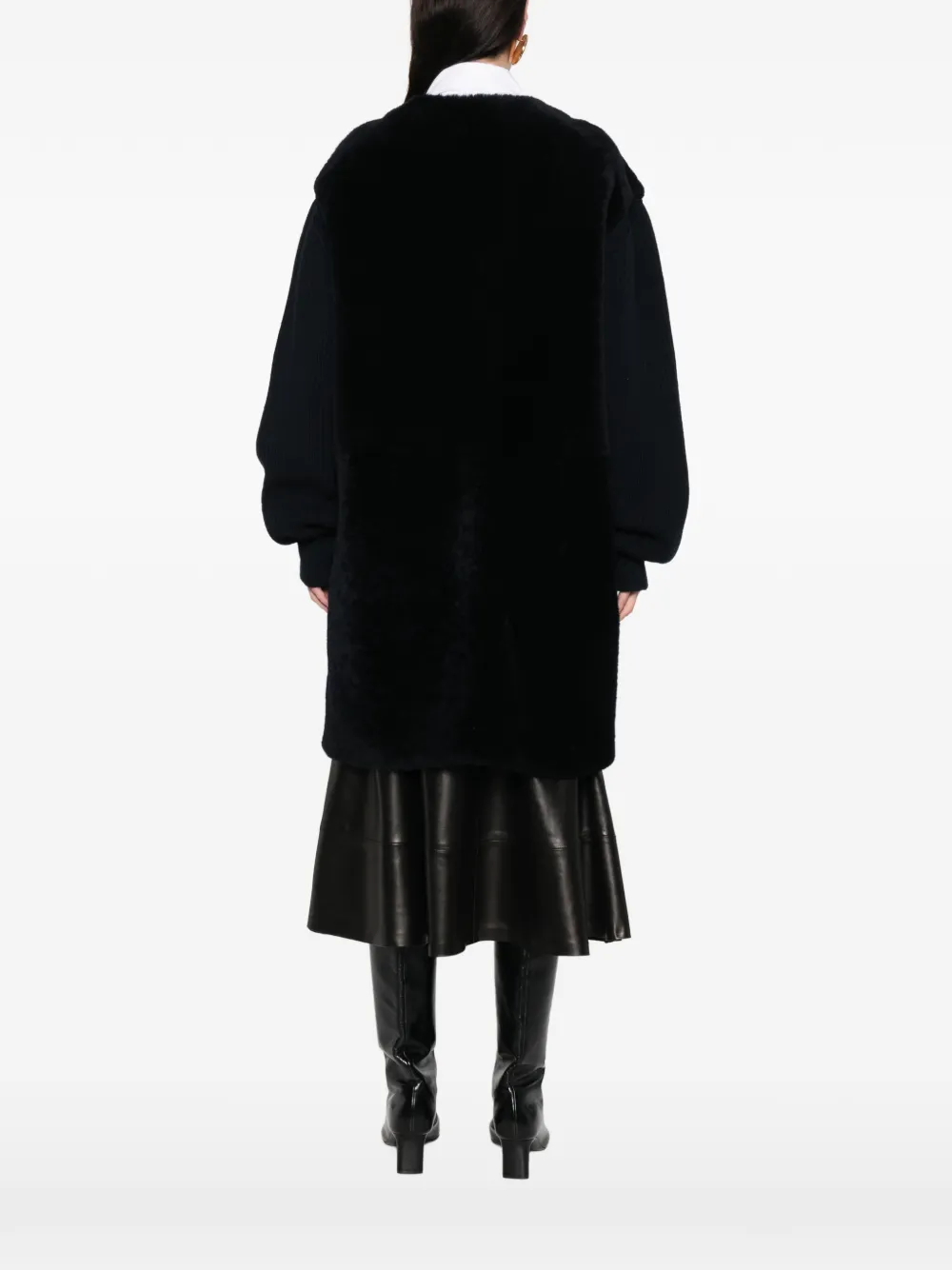 Jil Sander Ribbed Lamb Fur Coat In Black
