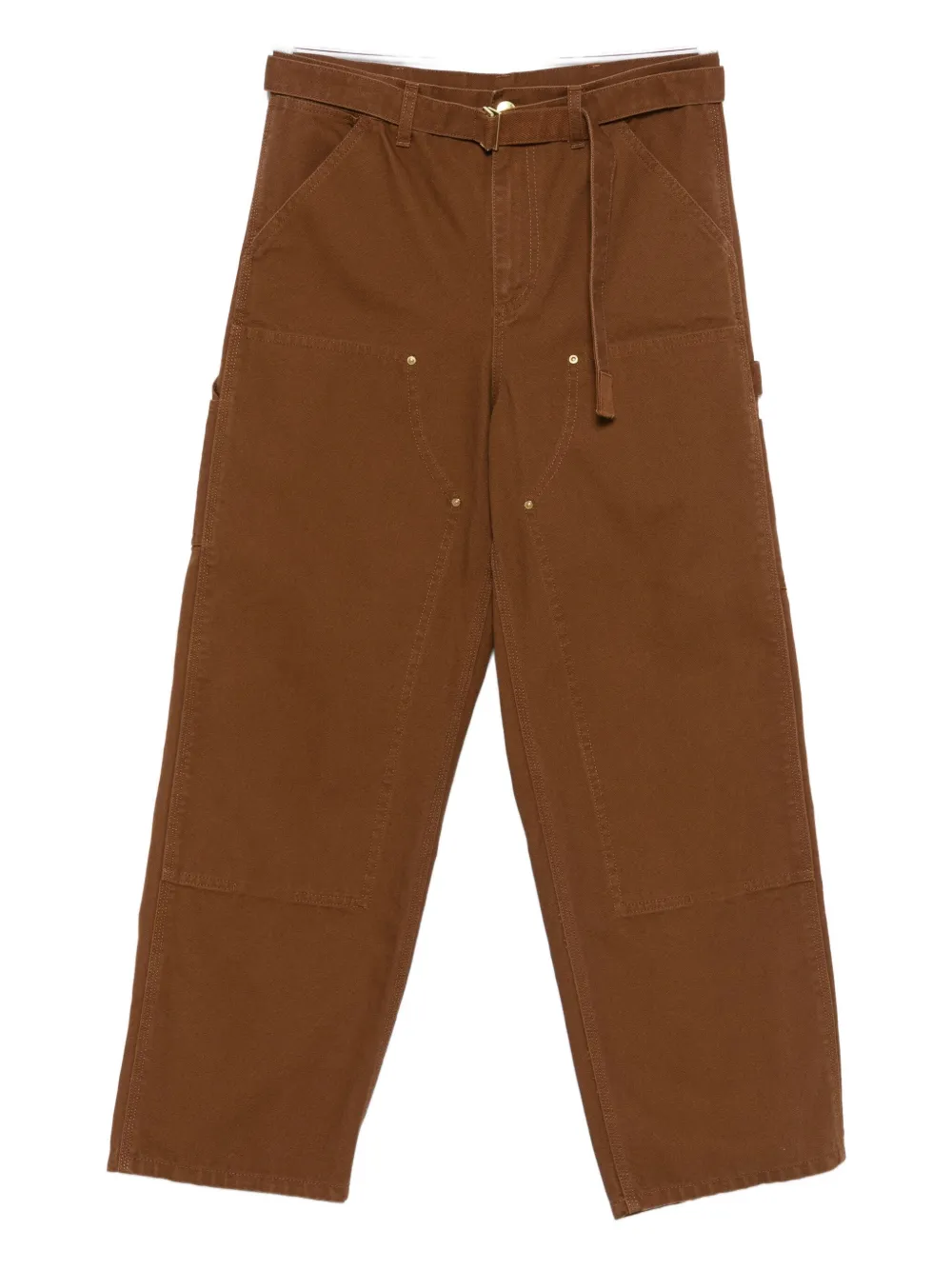 Sacai Belted Cotton Pants In Brown