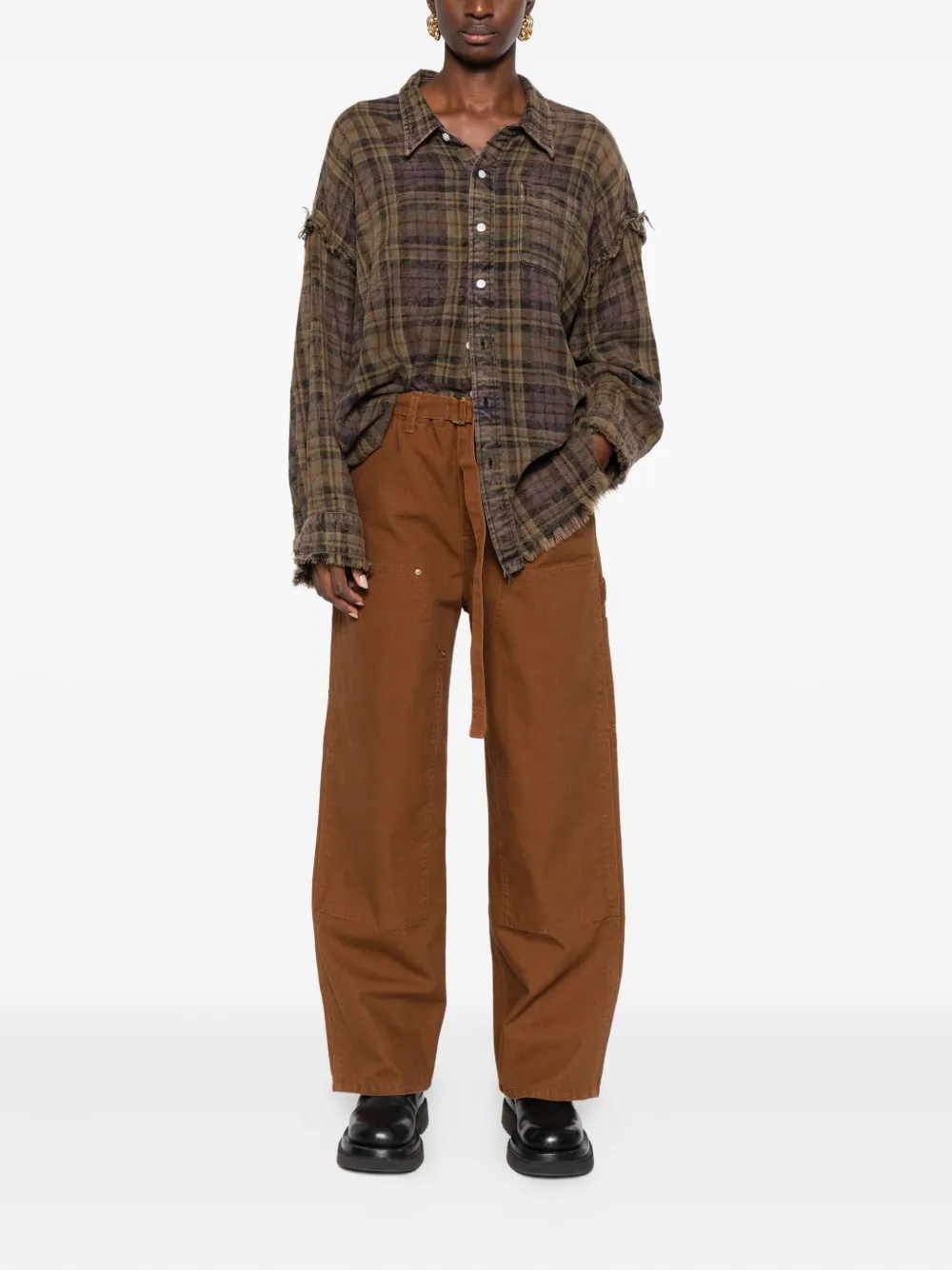 Sacai Belted Cotton Pants In Brown