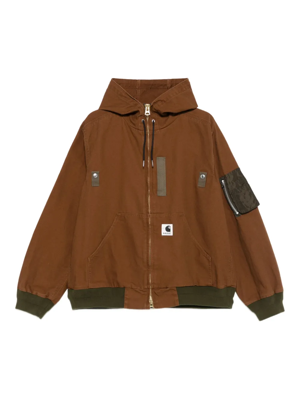 sacai ジップアップ フーデッドジャケット - ブラウン sacai ジップアップ フーデッドジャケット - ブラウン