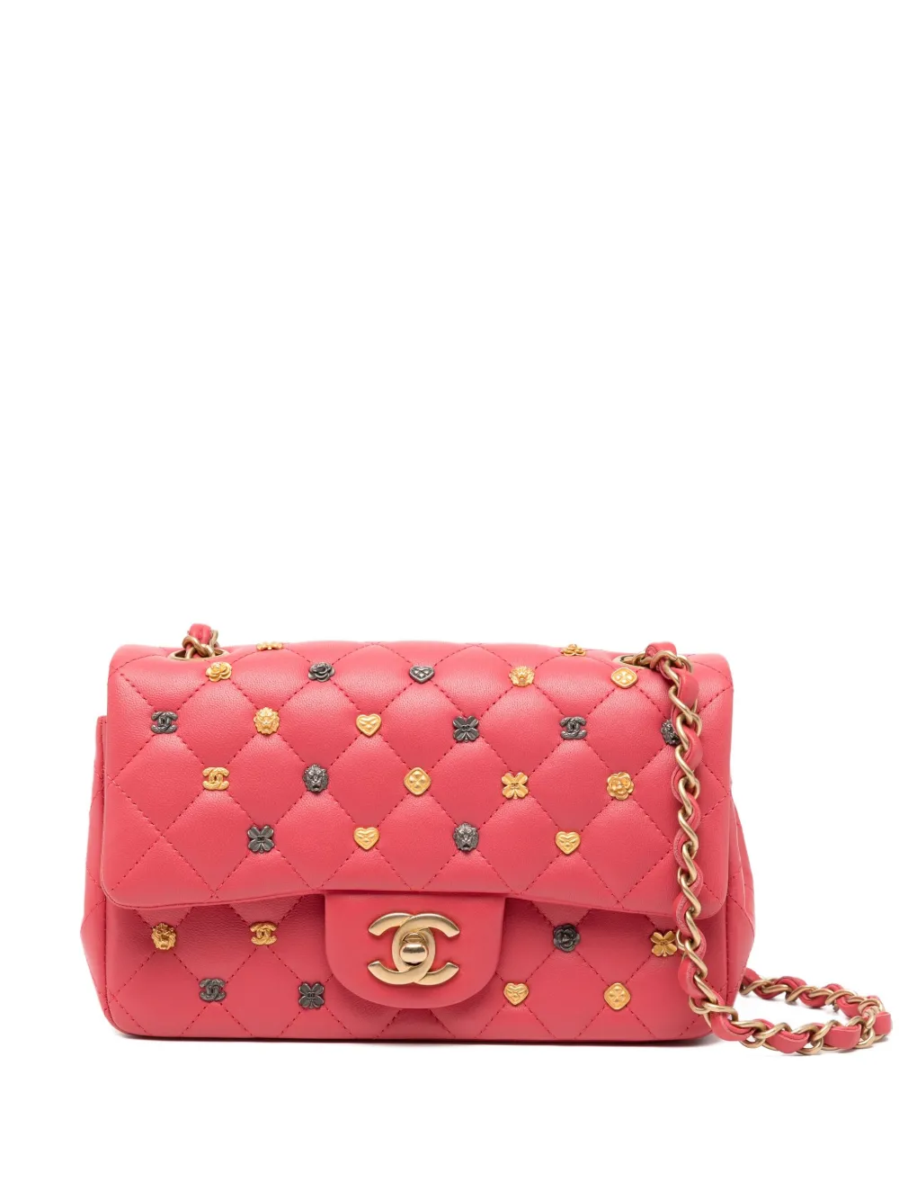 Pre-owned Chanel Classic Flap Bag Studded In Pink