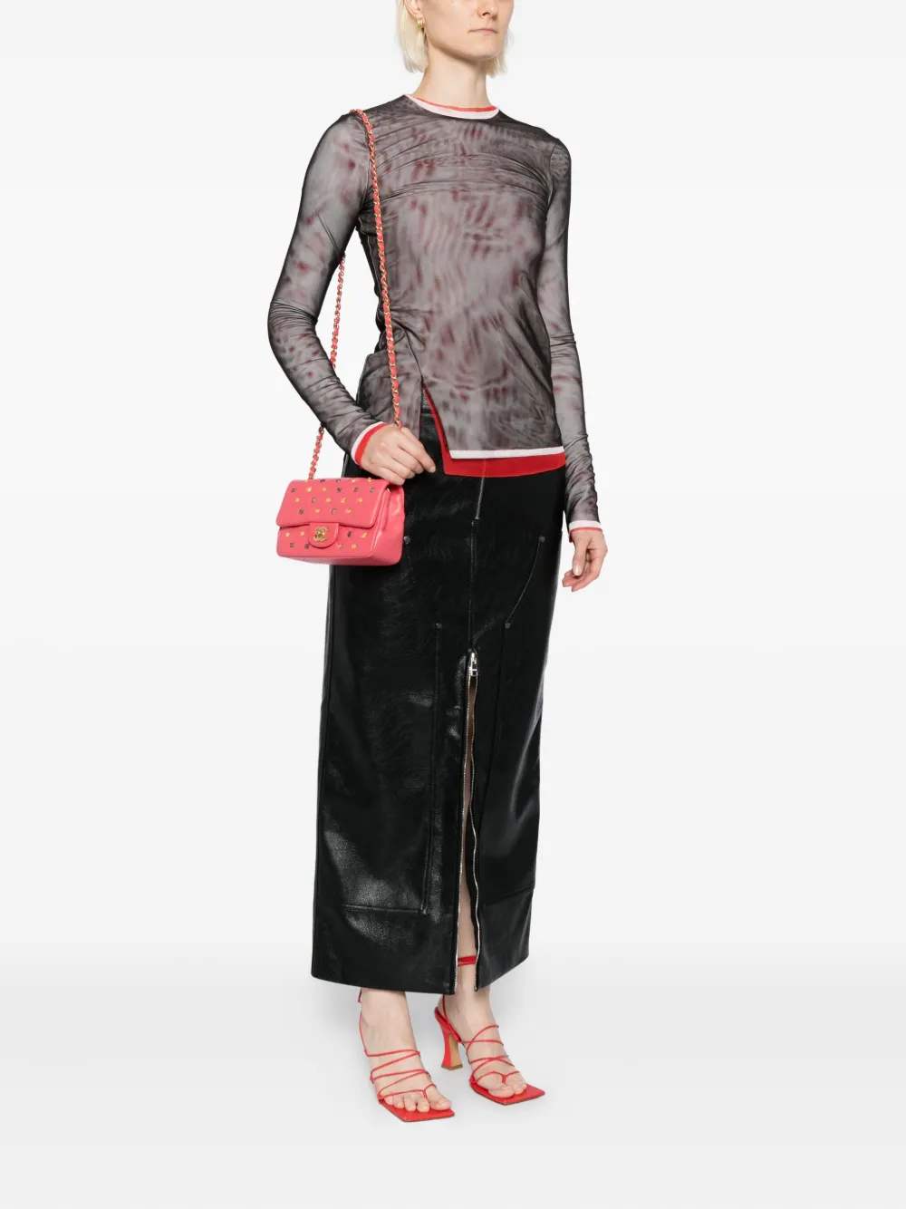 Pre-owned Chanel Classic Flap Bag Studded In Pink
