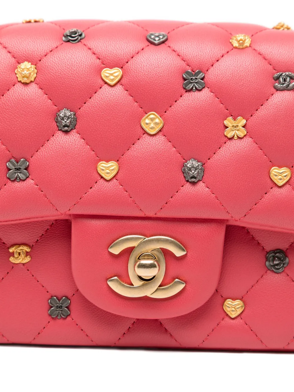 Pre-owned Chanel Classic Flap Bag Studded In Pink