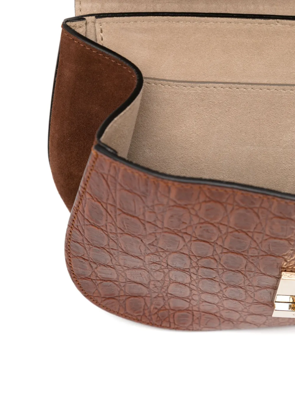 Pre-owned Chloé Drew Shoulder Bag Croc Embossed In Brown