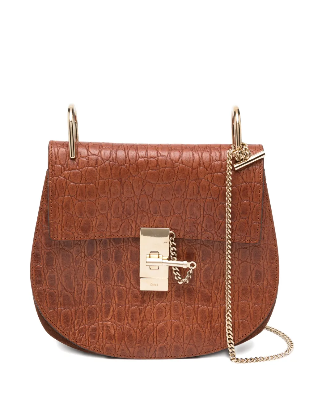 Chloé Pre-Owned Drew Shoulder Bag Croc Embossed | Brown | Image 1