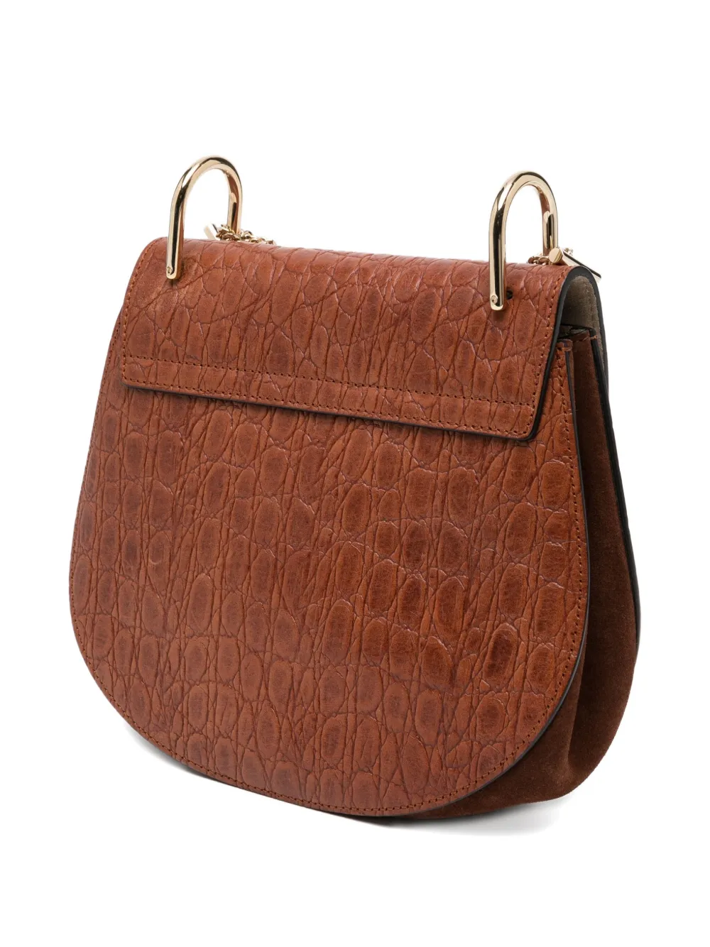 Pre-owned Chloé Drew Shoulder Bag Croc Embossed In Brown