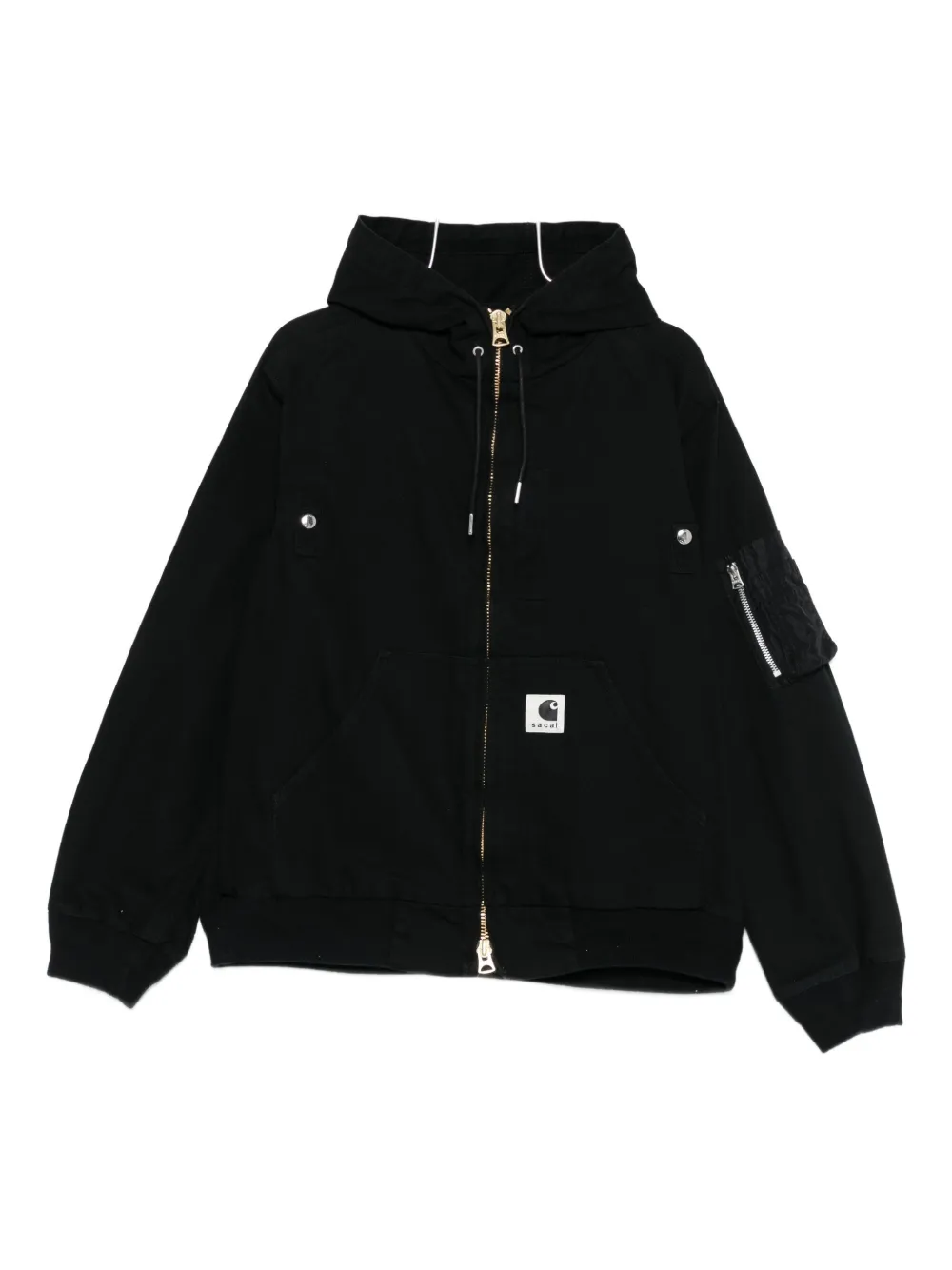 Sacai Zip-up Hooded Bomber Jacket In Black
