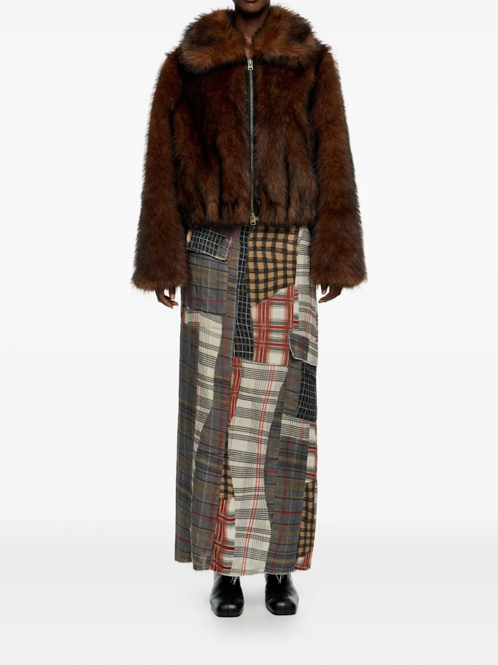 Bimba y Lola Midi-rok met klepzak en patchwork - Bruin