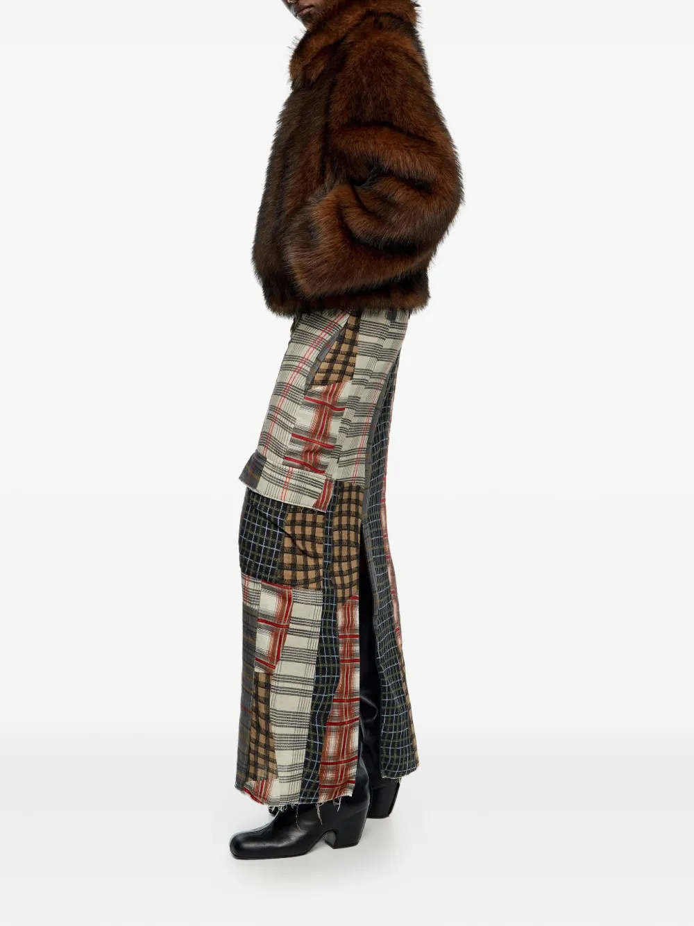 Bimba Y Lola Patchwork Flap-pocket Midi Skirt In Brown