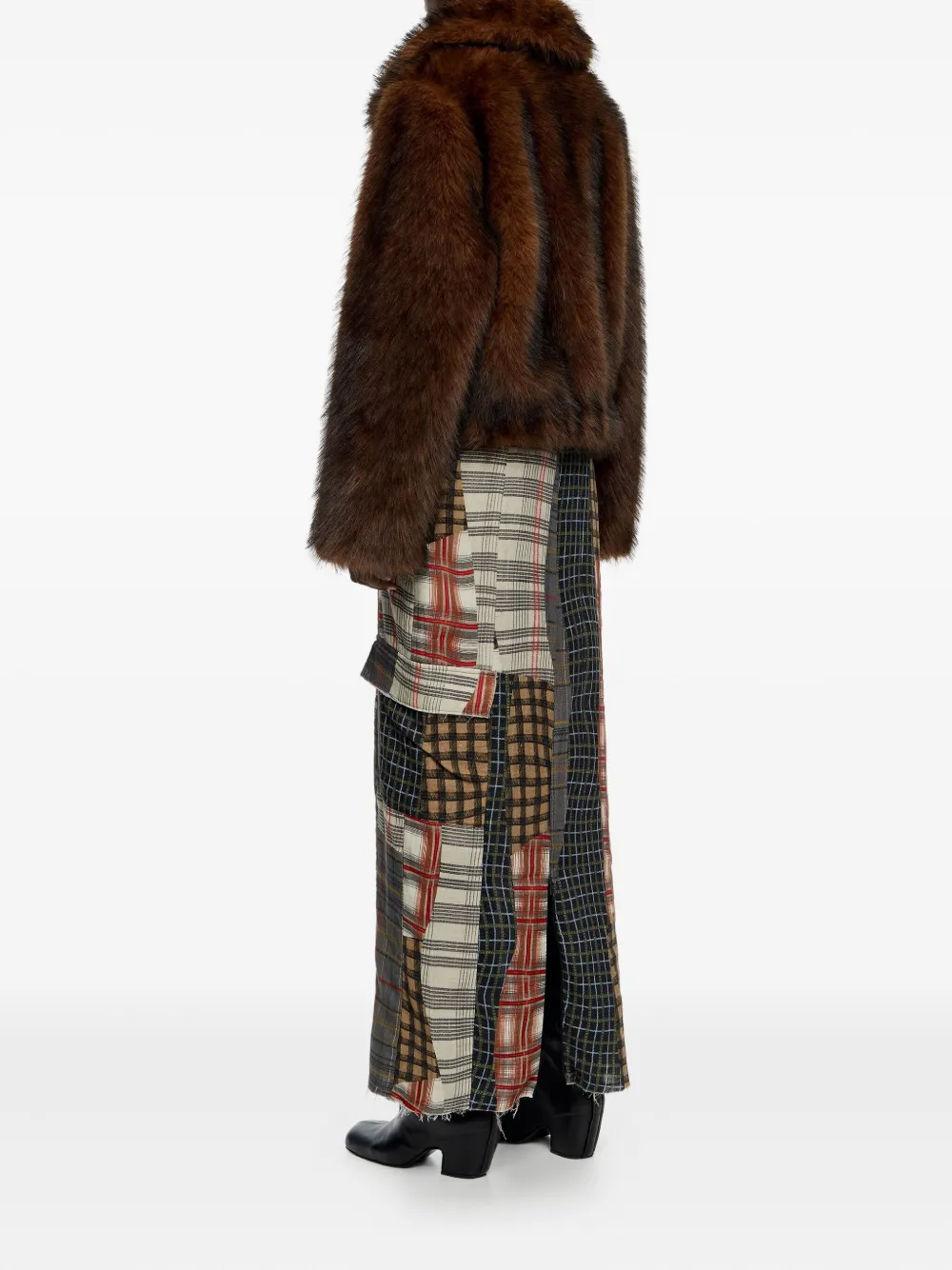 Bimba Y Lola Patchwork Flap-pocket Midi Skirt In Brown