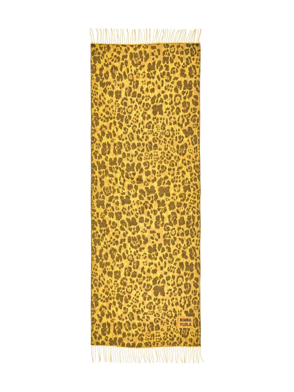Bimba Y Lola Leopard-print Fringe Scarf In Yellow