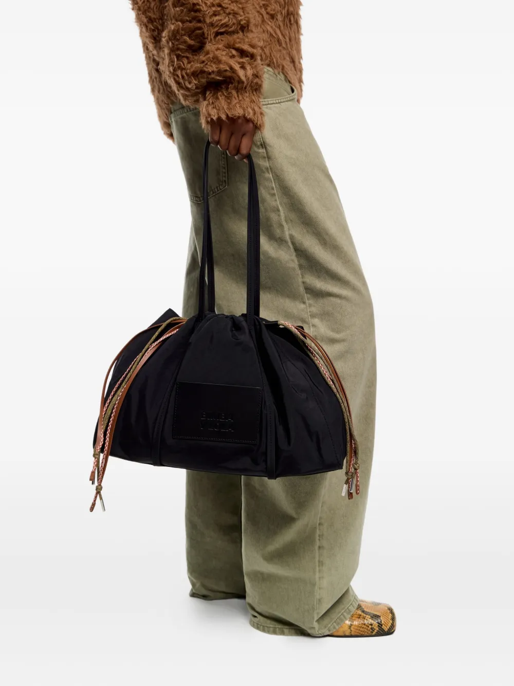 Bimba y Lola large logo-patch shoulder bag - Zwart