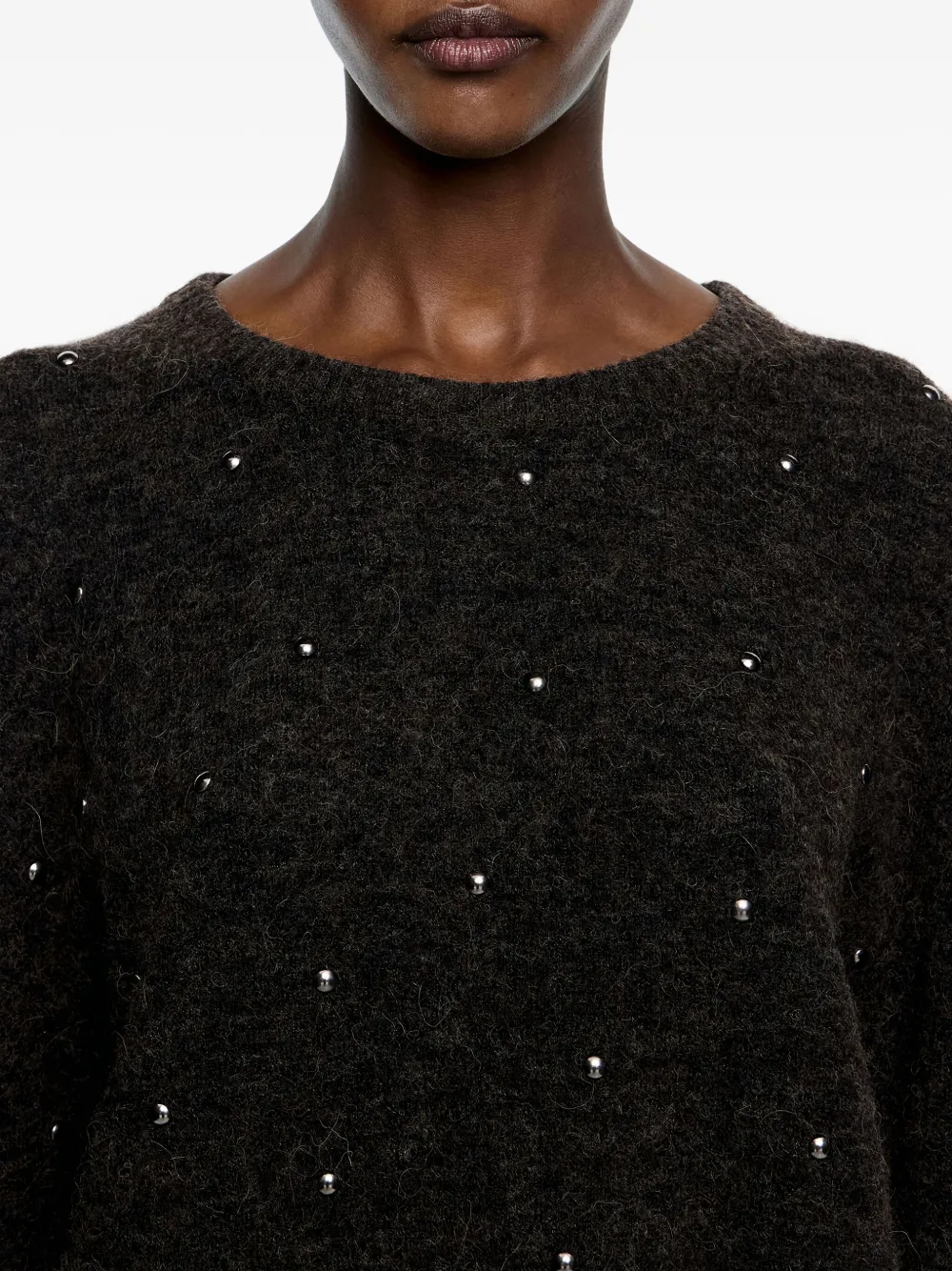 Bimba Y Lola Stud-embellished Crew-neck Sweater In Brown