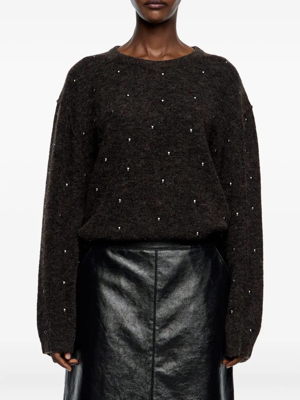 Bimba Y Lola Stud-embellished Crew-neck Sweater In Brown
