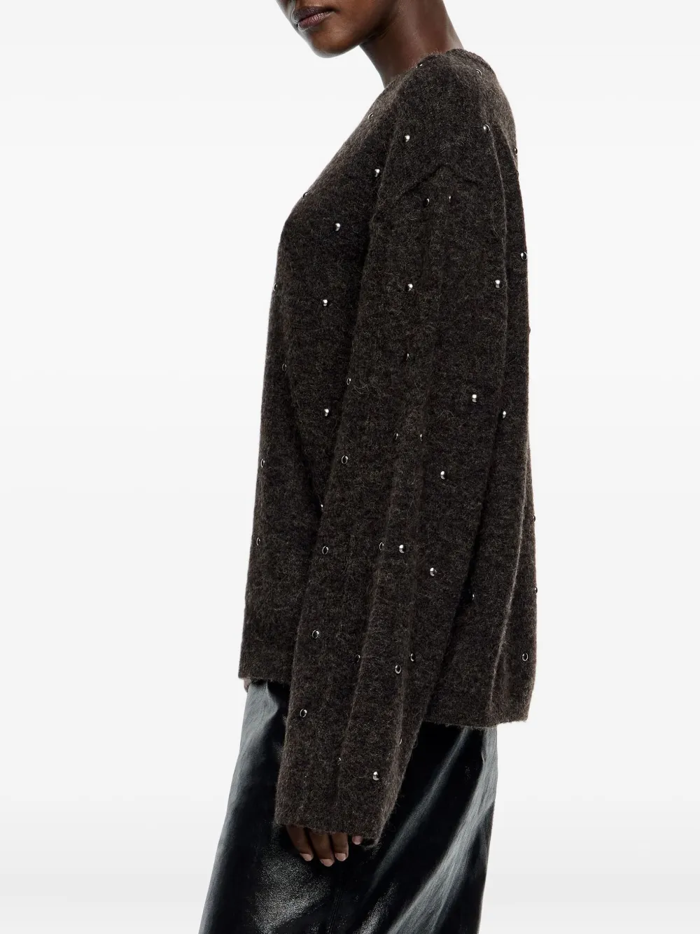 Bimba Y Lola Stud-embellished Crew-neck Sweater In Brown