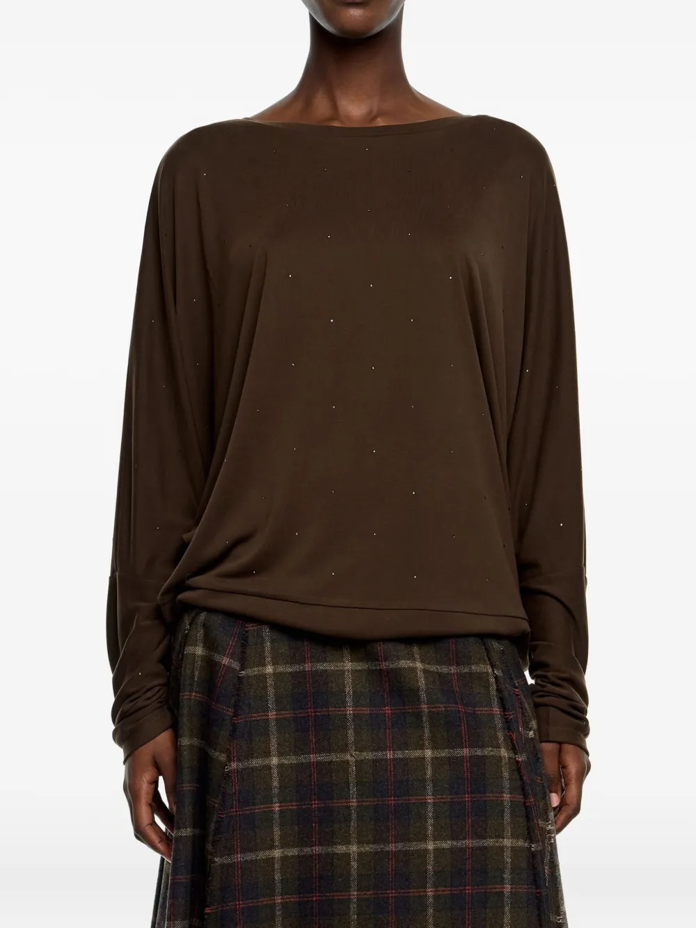 Bimba Y Lola Boat-neck Blouse In Brown