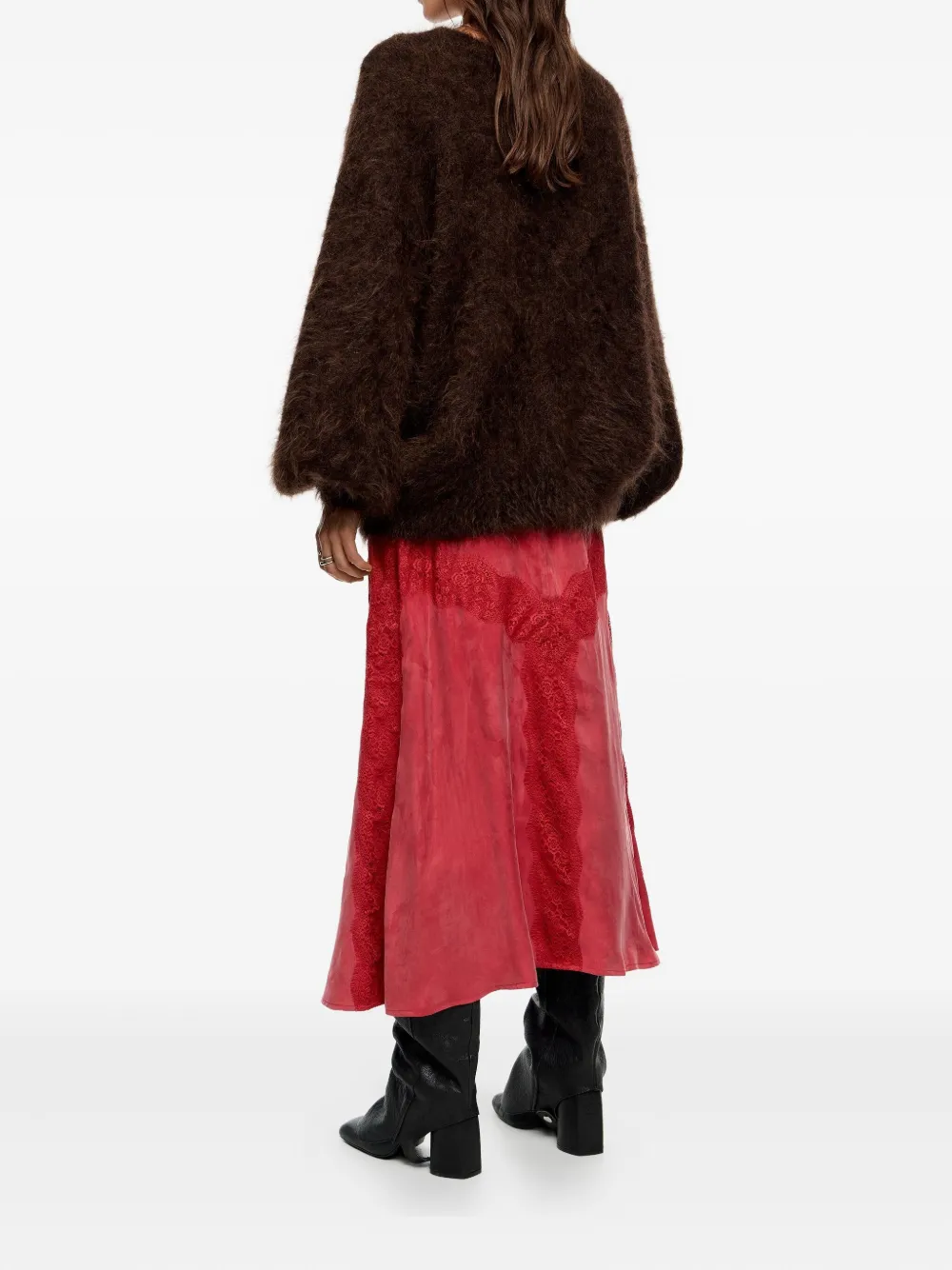 Bimba Y Lola Lace Panel Midi Skirt In Red