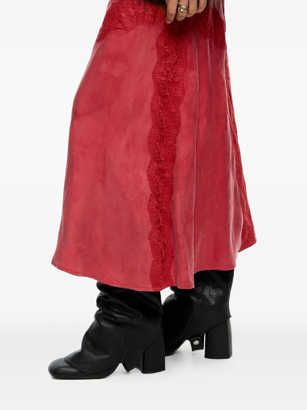 Bimba Y Lola Lace Panel Midi Skirt In Red