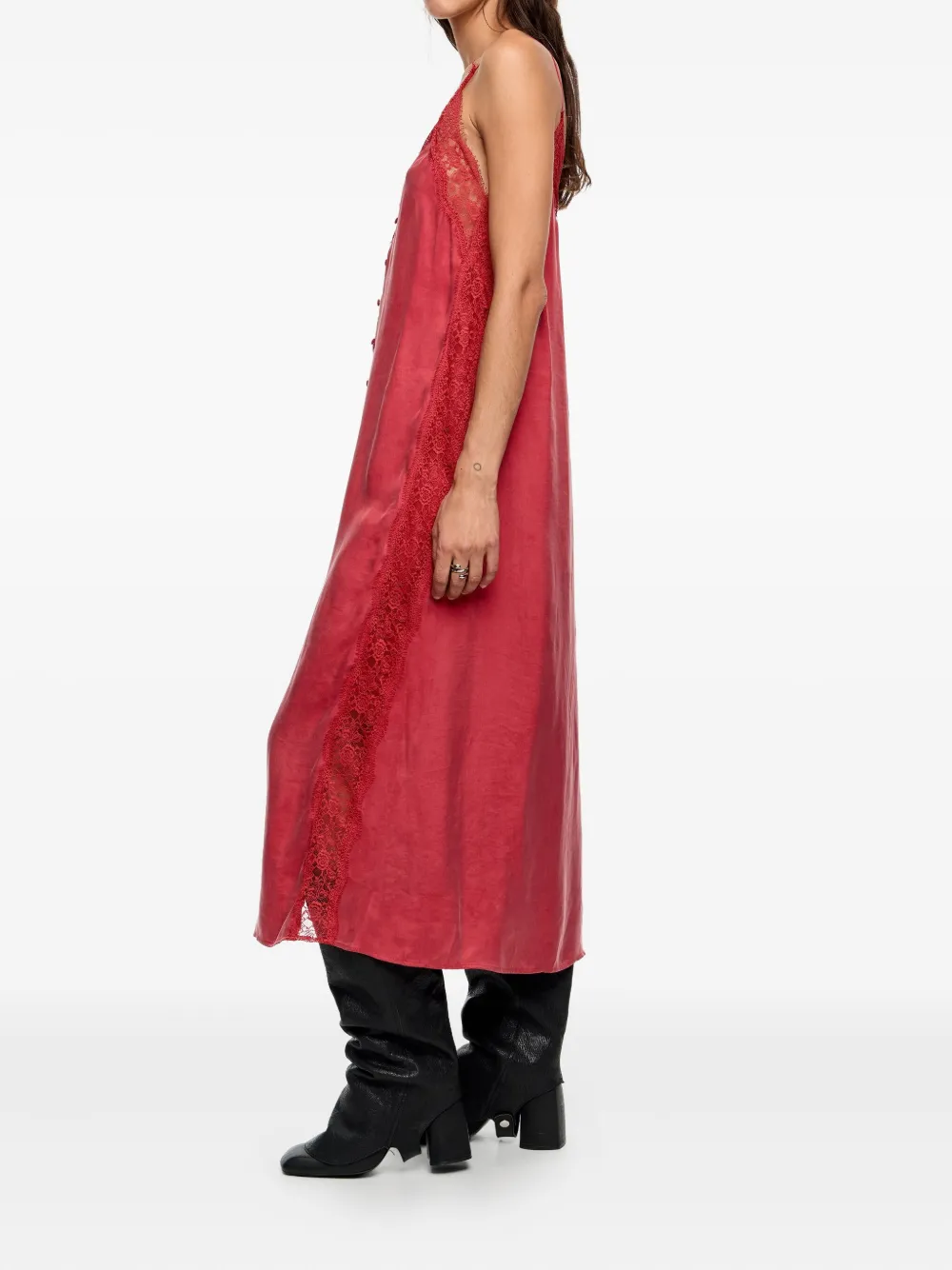 Bimba Y Lola Lace Button Midi Dress In Brown