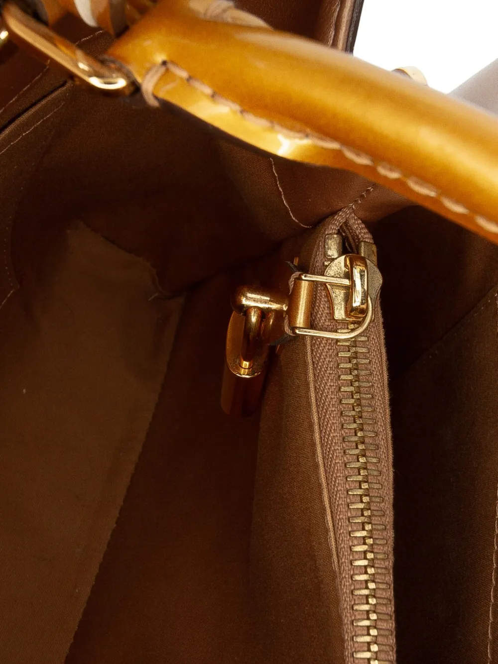 Pre-owned Louis Vuitton 2015 Monogram Vernis Montaigne Mm Satchel In Brown