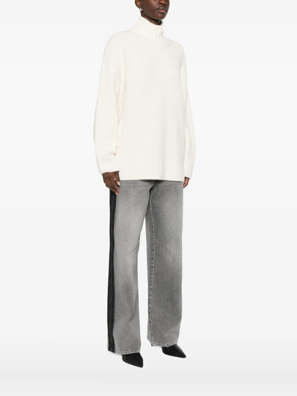 Twinset Roll-neck Ribbed-knit Jumper In White