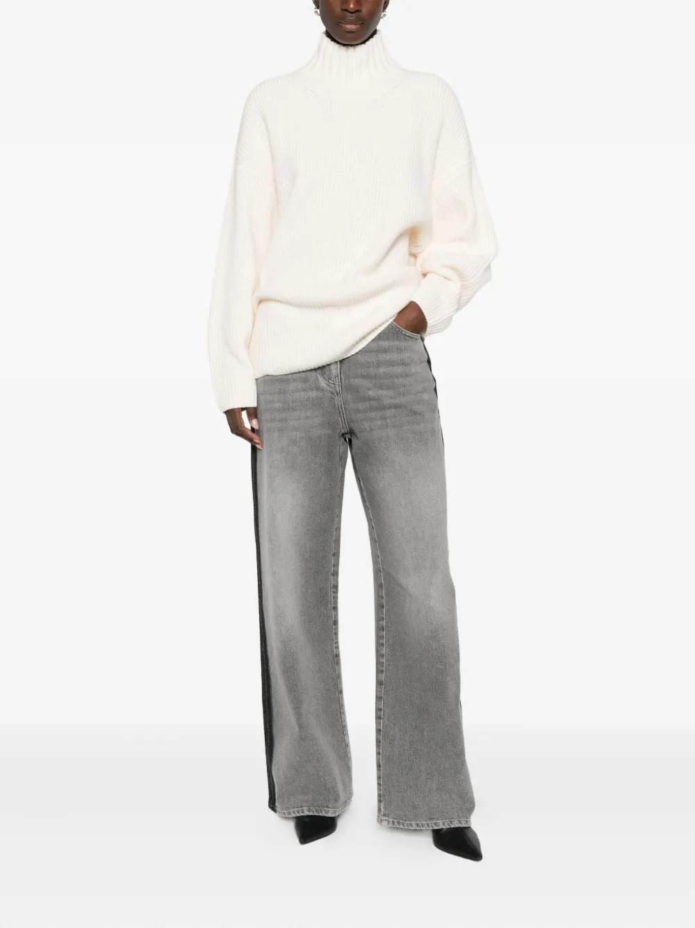 Twinset Roll-neck Ribbed-knit Jumper In White