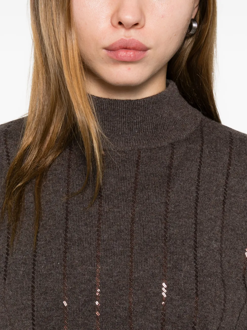 Brunello Cucinelli Sequin-embellished Cashmere Top In Brown