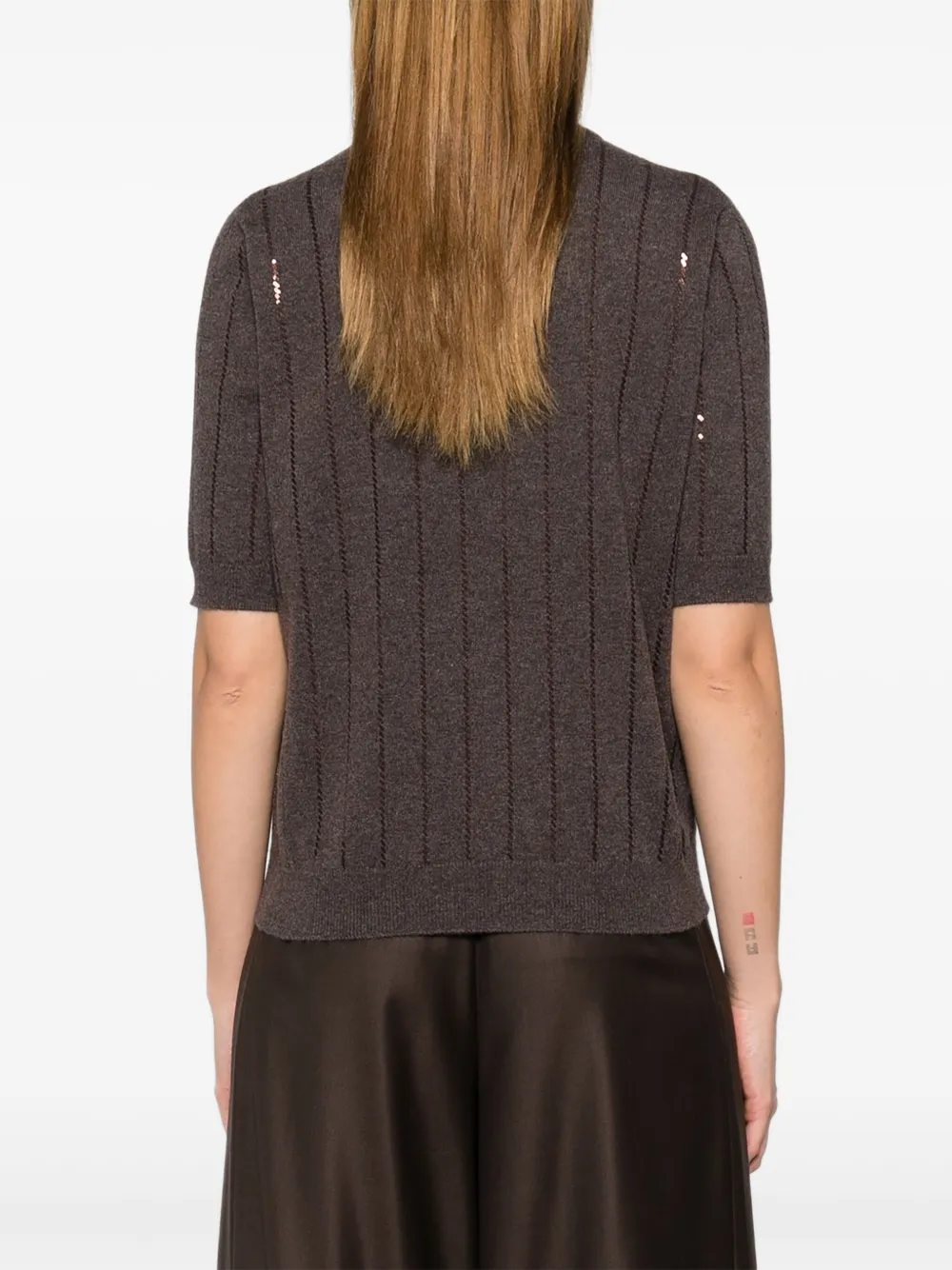 Brunello Cucinelli Sequin-embellished Cashmere Top In Brown
