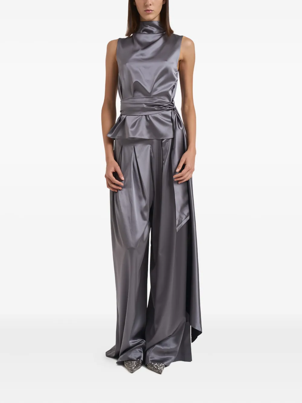 Danamè High-neck Belted Top In Gray