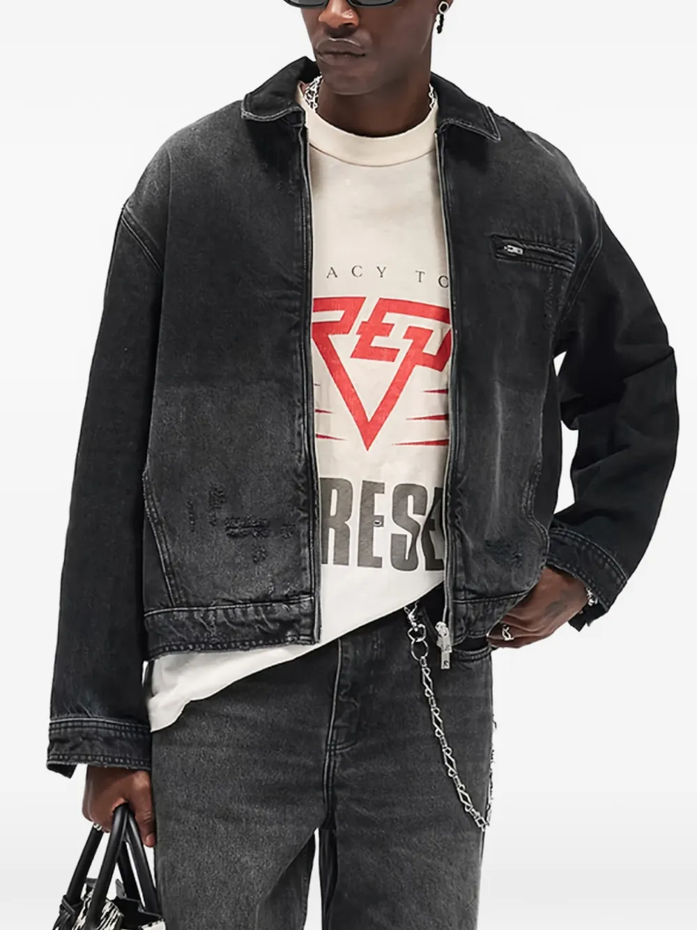  Represent Distressed-effect Denim Jacket - Black 