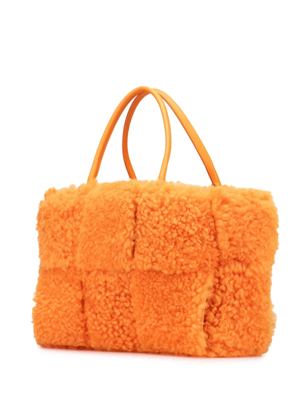 Pre-owned Bottega Veneta 2012-2025 Small Shearling Intrecciato Arco Tote Bag In Orange