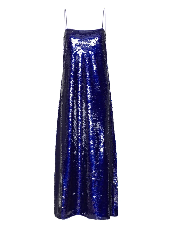 blue rotate dress ROTATE Birger Christensen Sequin Wide Shoulder Wrap Dress in Blue Iris