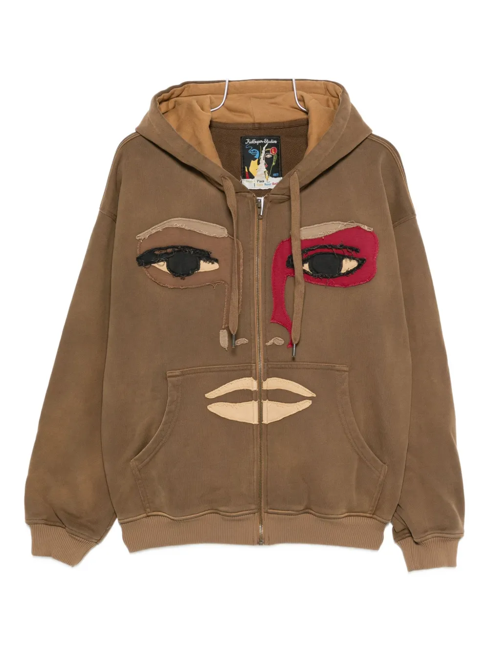 Kidsuper Mens Dark Brown Patchwork Face Zip-through Cotton-jersey Hoody In Brown