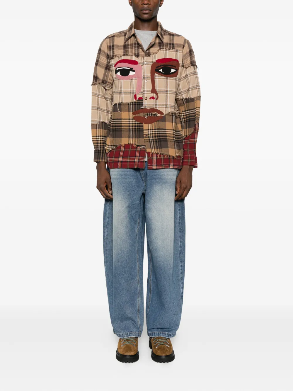 KidSuper face-appliqué plaid shirt - Bruin