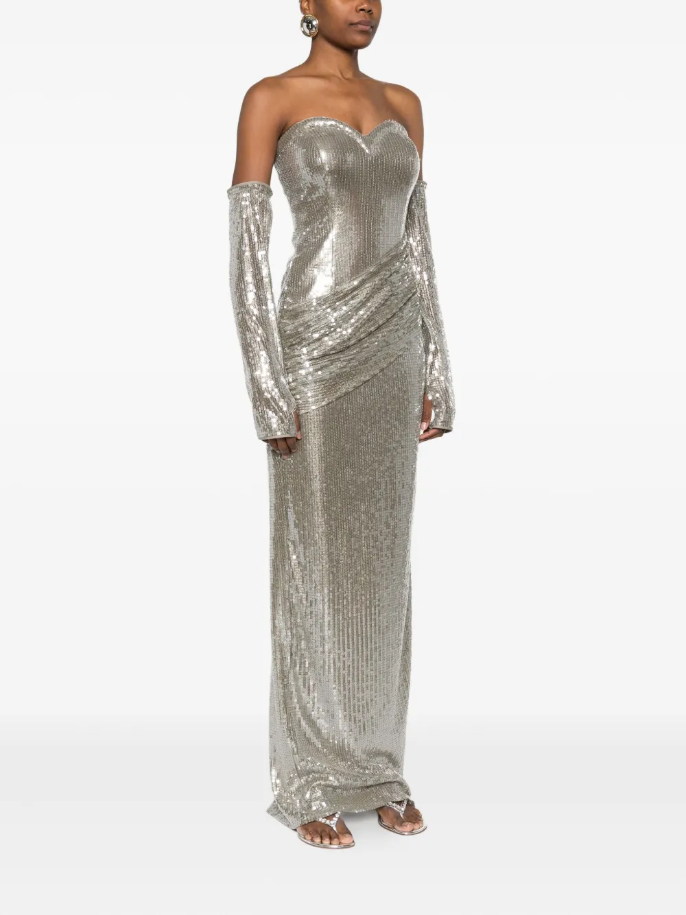 Atu Body Couture Sequin-embellished Maxi Dress In Metallic