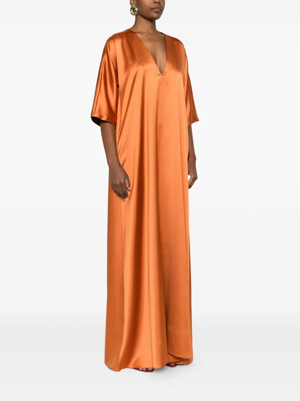 Atu Body Couture Satijnen maxi-jurk met V-hals Oranje