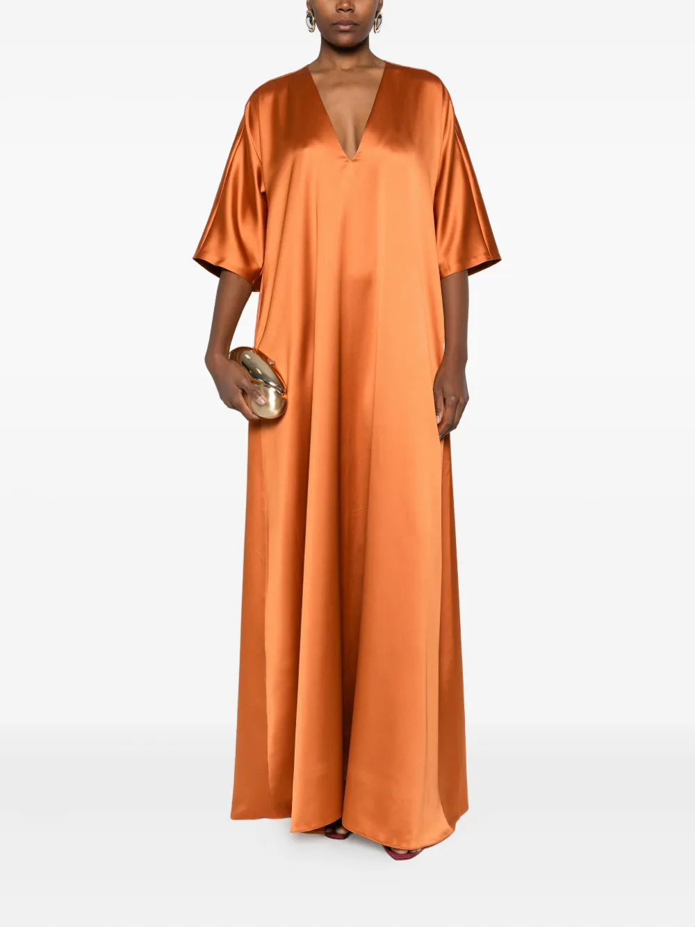 Atu Body Couture Satijnen maxi-jurk met V-hals - Oranje