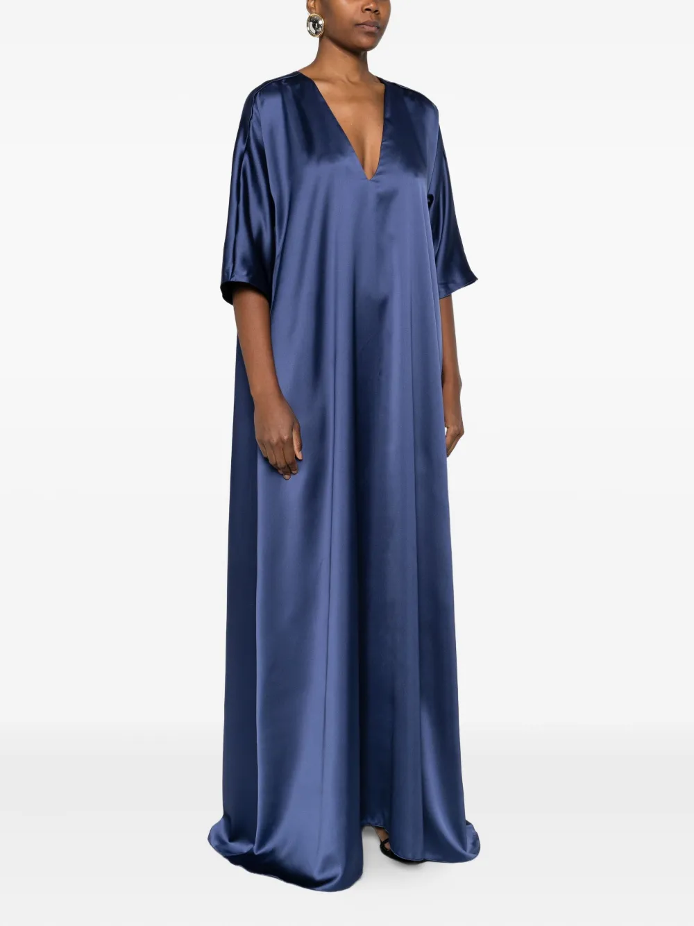 Atu Body Couture Satin V-neck Maxi Dress In Blue