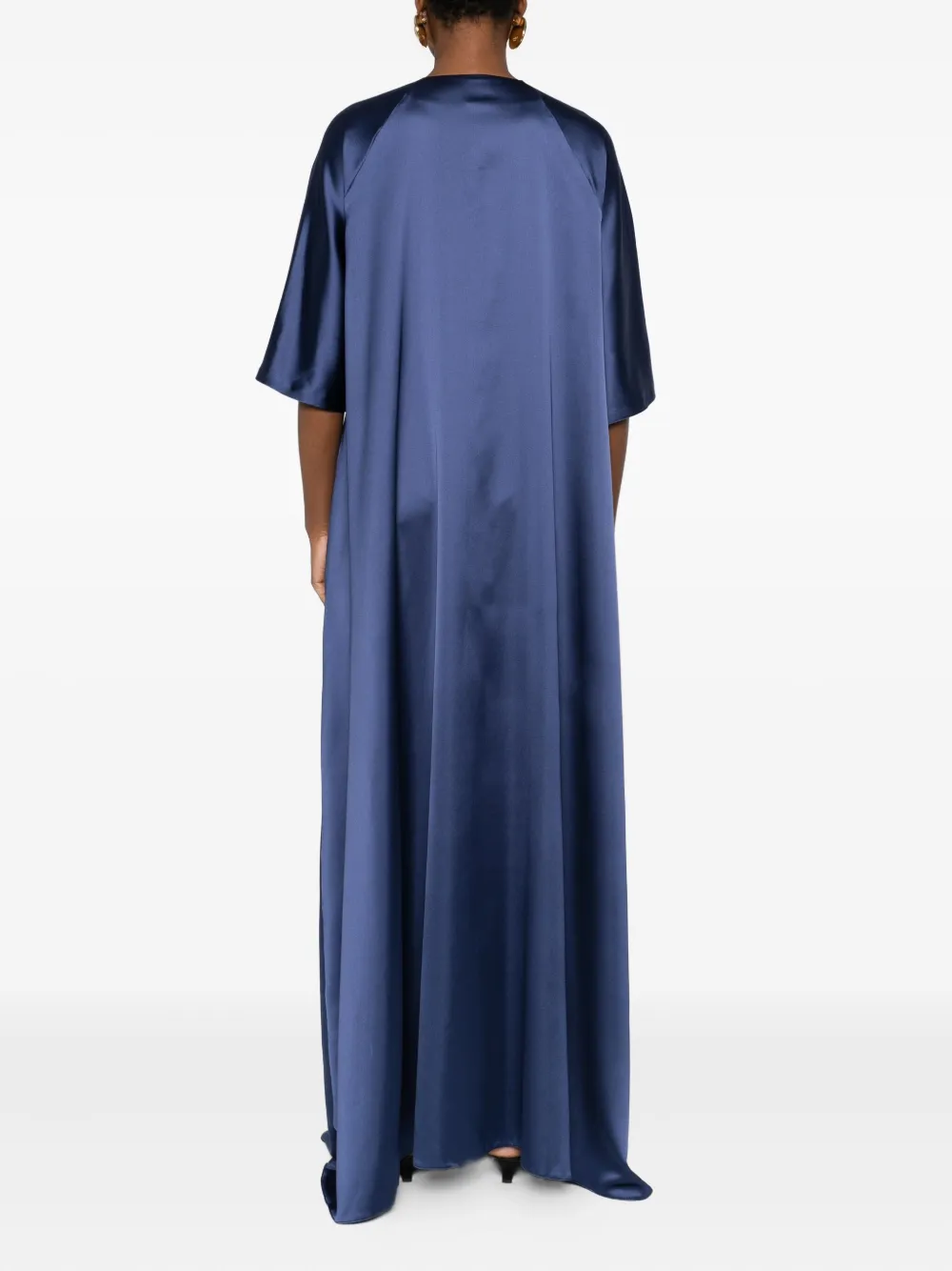 Atu Body Couture Satin V-neck Maxi Dress In Blue
