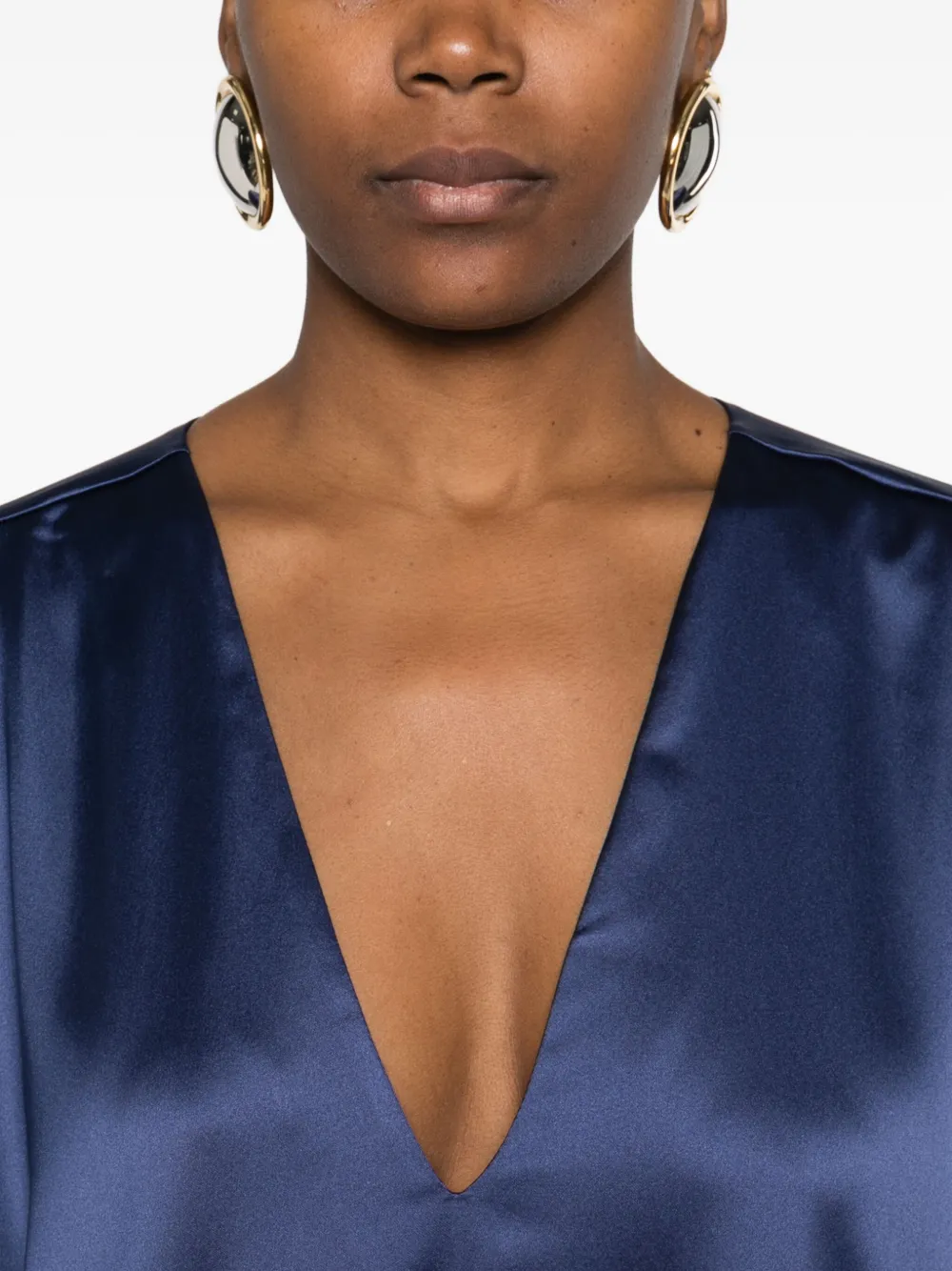 Atu Body Couture Satin V-neck Maxi Dress In Blue
