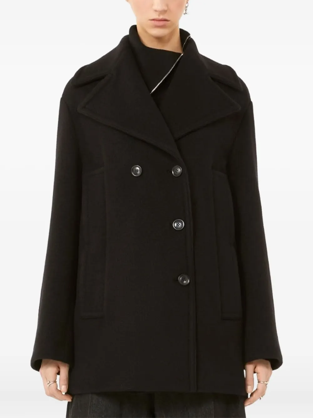 Sportmax Double-breasted Coat Front Pockets In Black
