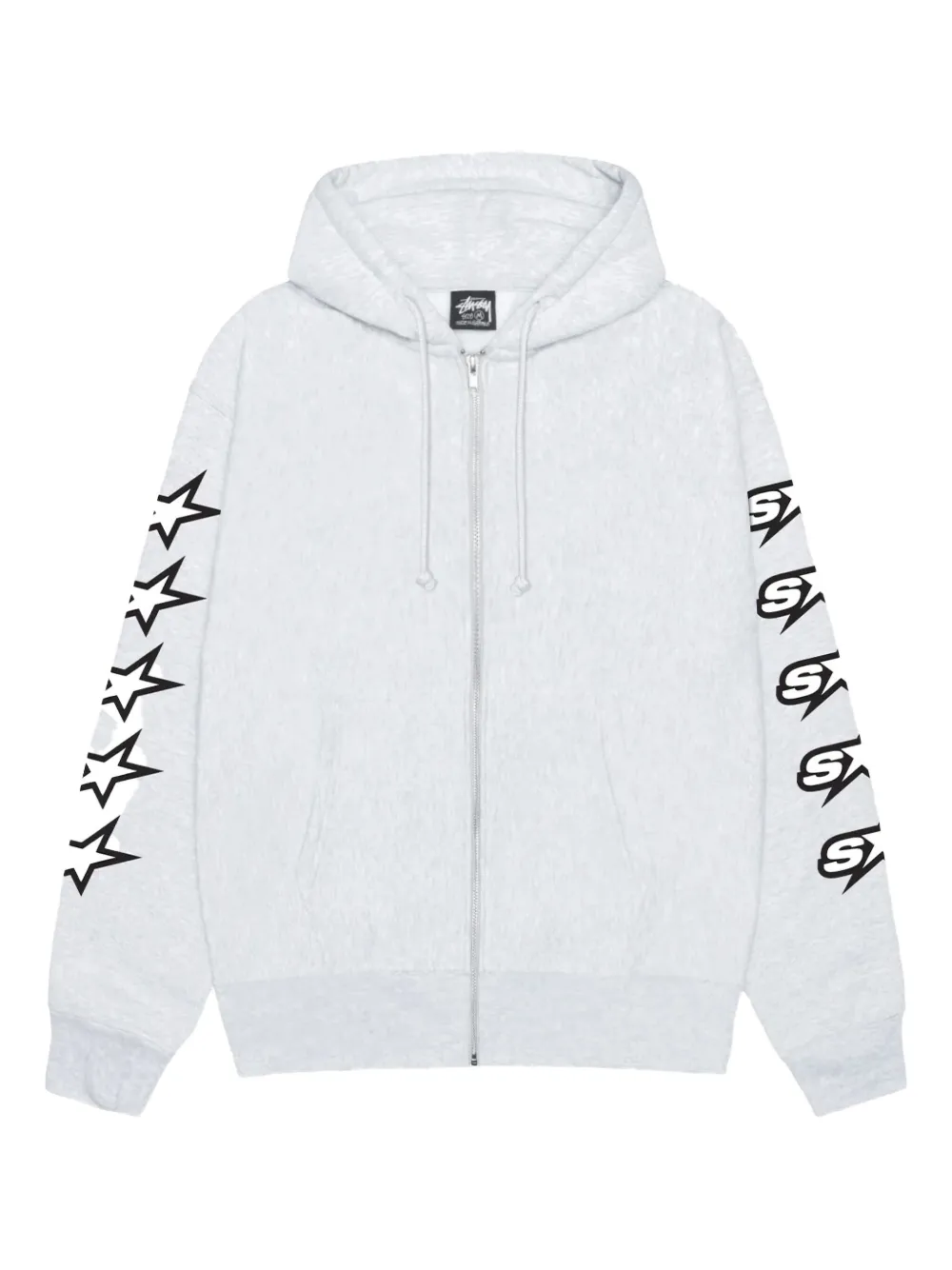 Stussy Star-sleeve Zip-up Hoodie In White