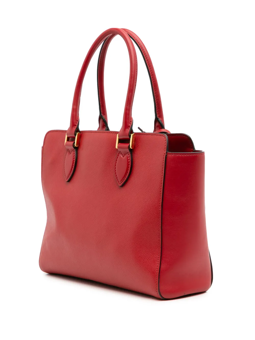 Pre-owned Prada 2000-2025 Soft Calf Trimmed Saffiano Lux Open Convertible Tote Satchel In Red