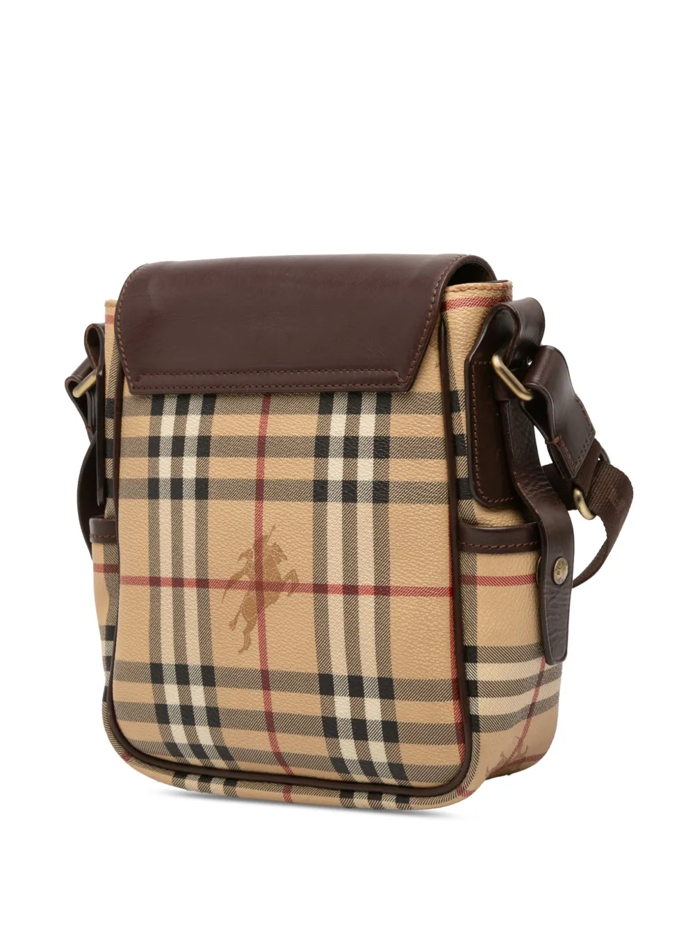Pre-owned Burberry 2000-2017 Haymarket Check Coated Canvas Flap Crossbody Bag In Brown