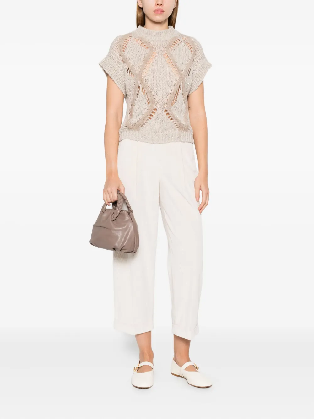 Antonelli Diamond-pattern Knitted Top In Neutral