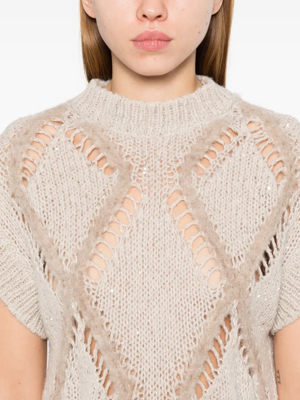 Antonelli Diamond-pattern Knitted Top In Neutral