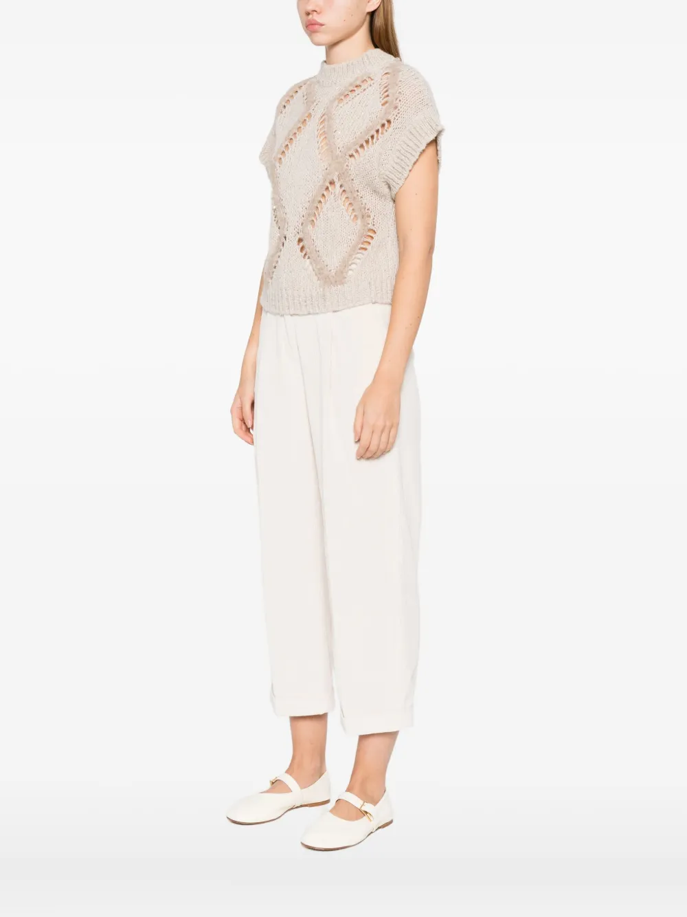 Antonelli Diamond-pattern Knitted Top In Neutral