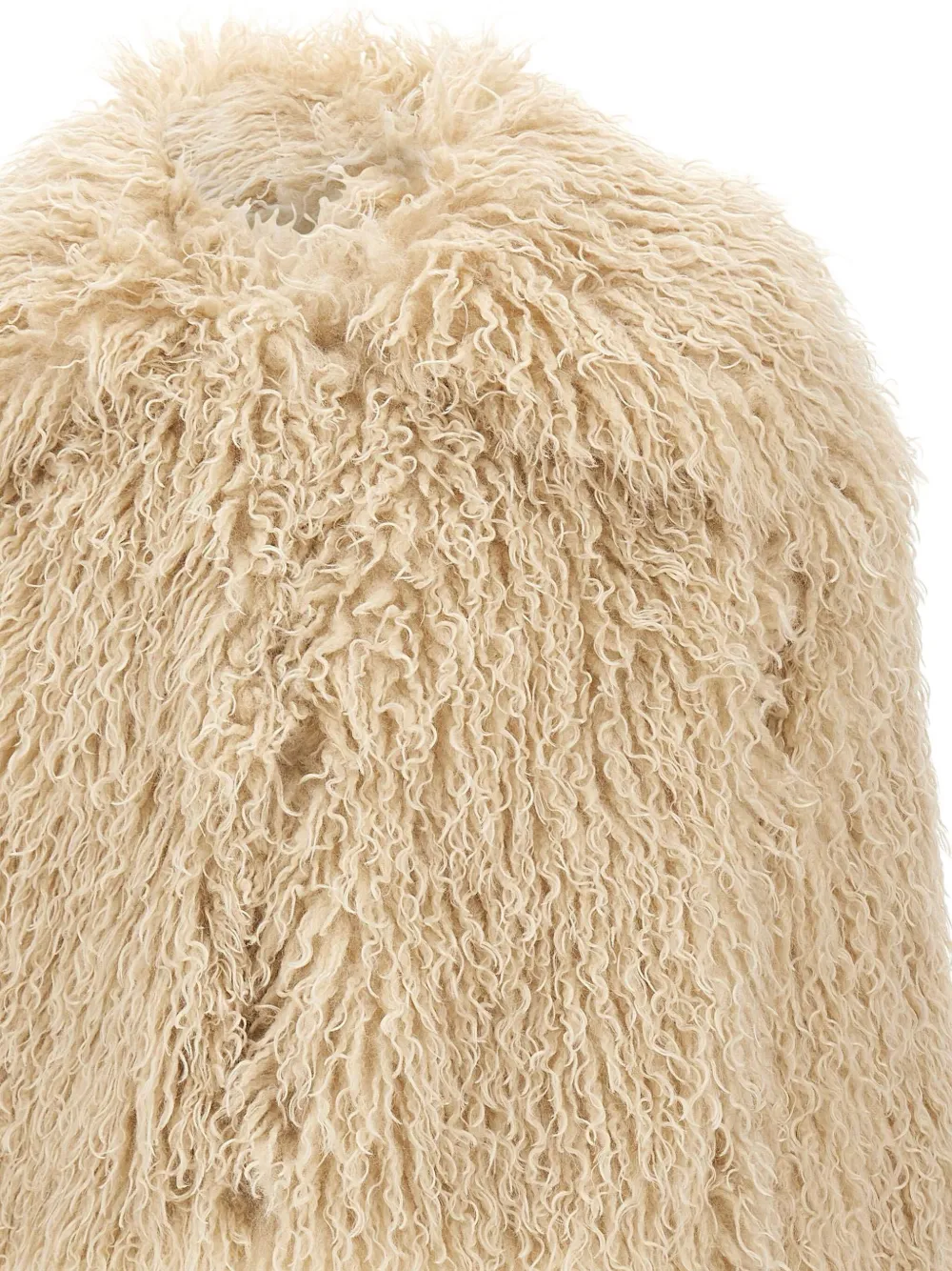 Hugo Boss Faux-fur Collarless Jacket In Nude