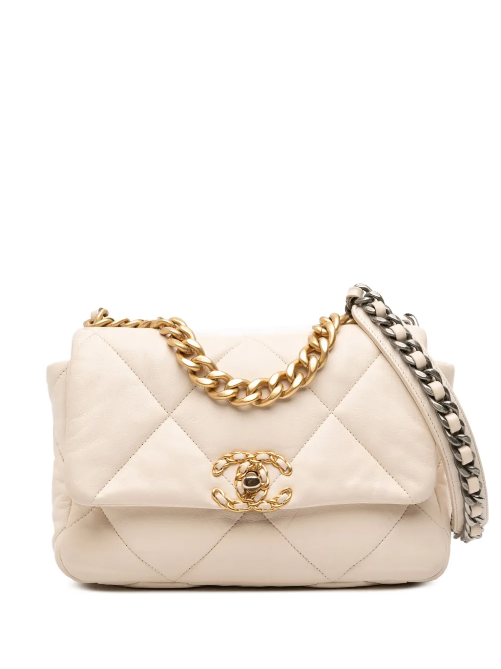 CHANEL Pre-Owned 2019 Medium Lambskin 19 Flap satchel - ホワイト CHANEL Pre-Owned 2019 Medium Lambskin 19 Flap satchel - ホワイト